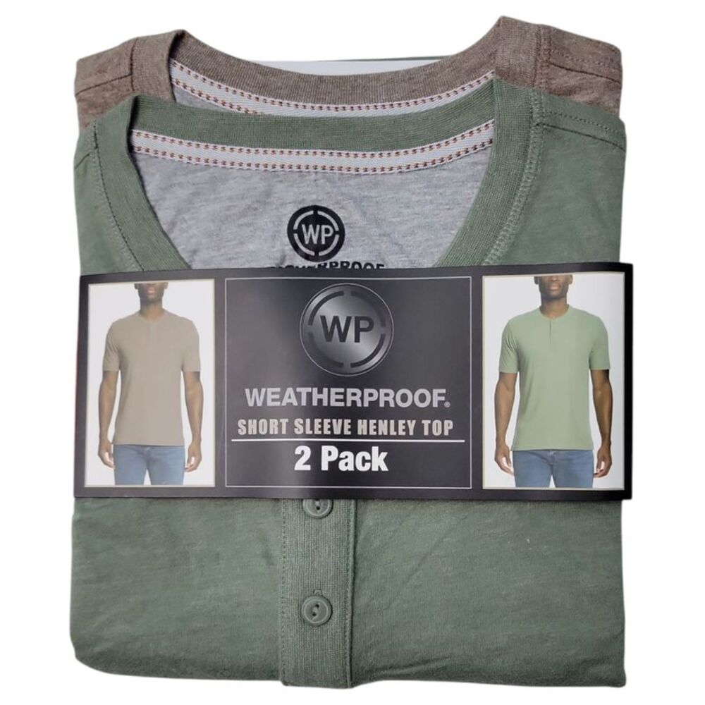 WP Weatherproof Men's 2 Pack Soft Short Sleeve Henley - Brown/Green